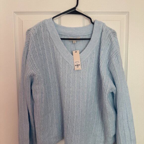 Francesca's Charline Soft V Neck Pullover Sweater - Baby Blue | Size: Large - Picture 1 of 7
